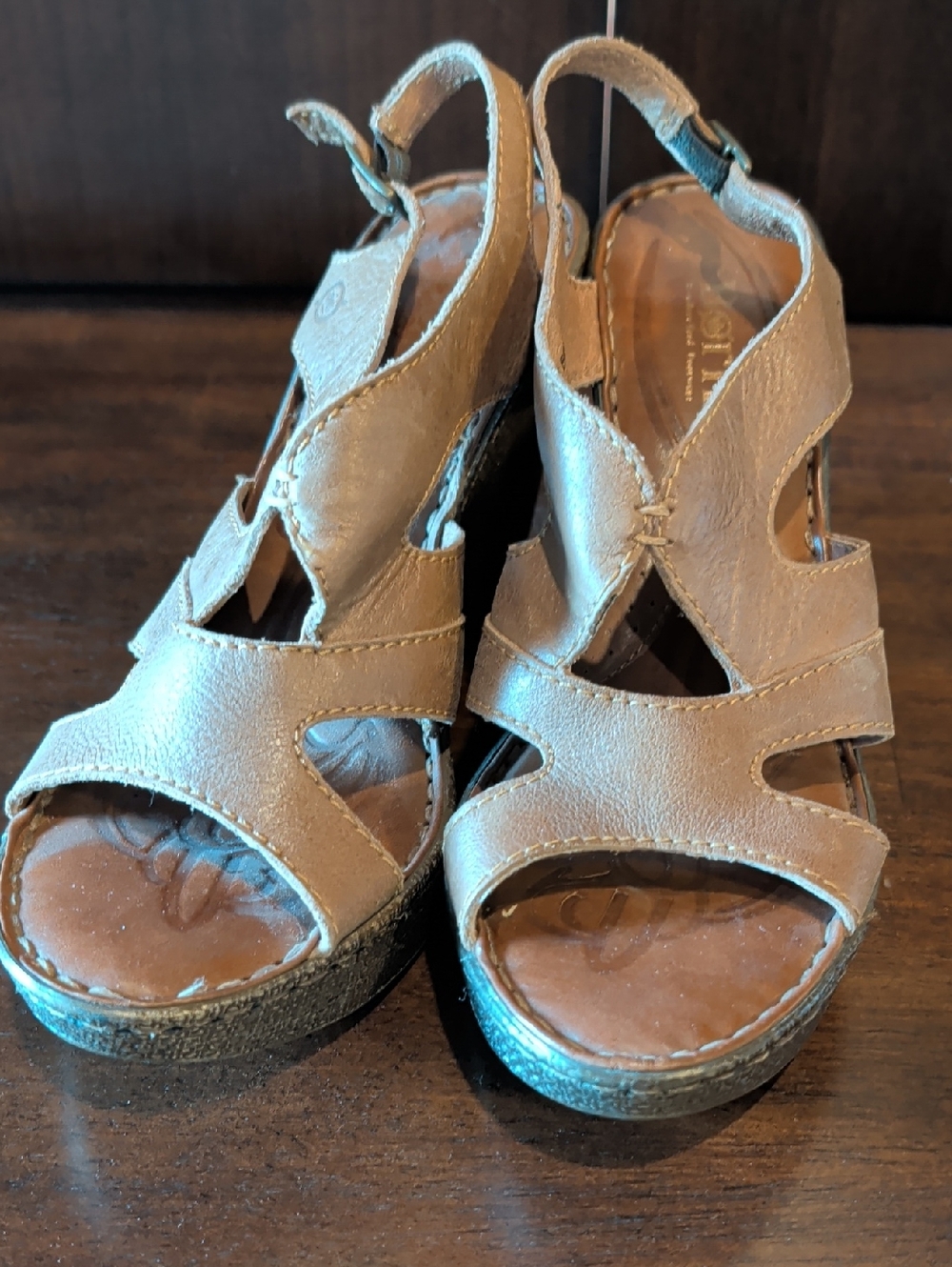 Born Tan Leather Cutout Slingback Sandals